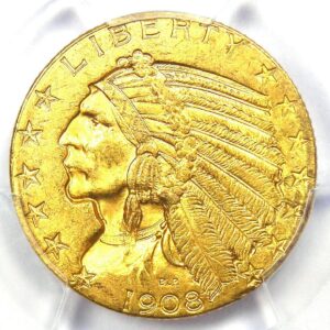 1908 Indian Gold Half Eagle $5 Coin