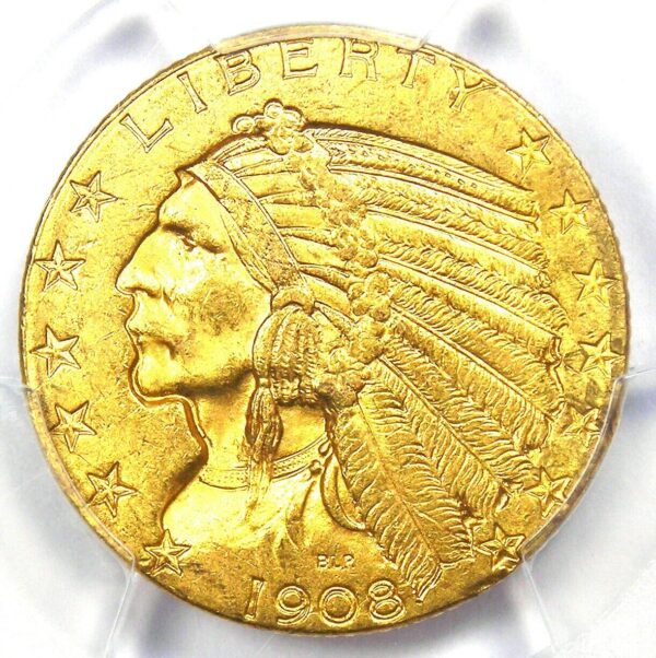1908 Indian Gold Half Eagle $5 Coin